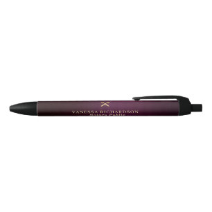 Classic Purple Gold Promotional Notary Public Black Ink Pen