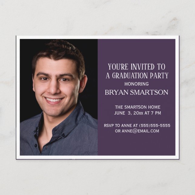 Classic Purple Graduation Party Photo Invitation Postcard (Front)