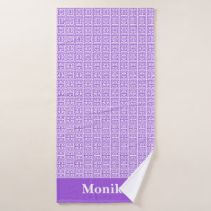 Classic Purple Greek Key  Border Monogram Bath Towel Set