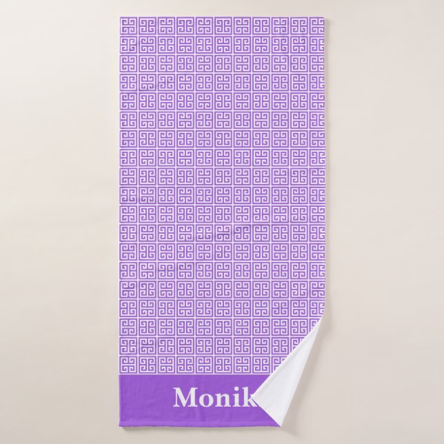 Classic Purple Greek Key  Border Monogram Bath Towel Set (Bath Towel)