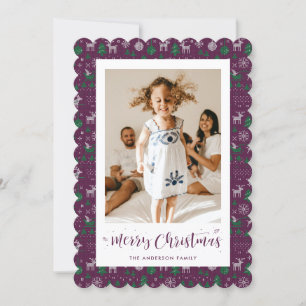 Classic Purple Green Photo Merry Christmas Card