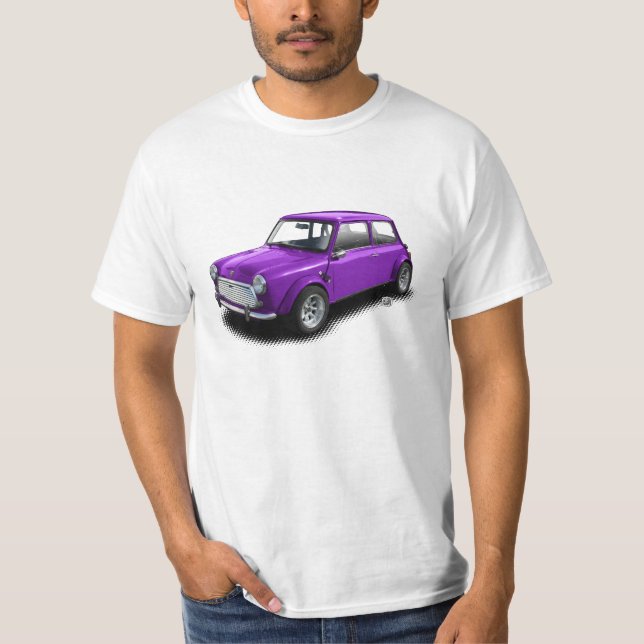 Classic Purple Mini Car on White T-Shirt (Front)
