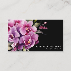 Classic Purple Orchids Black Business Cards