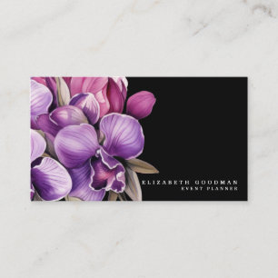 Classic Purple Orchids Black Business Cards