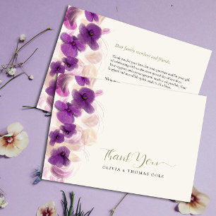 Classic Purple Orchids Gold Wedding Thank You Card