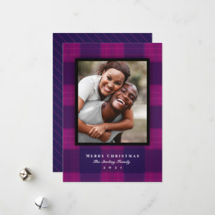 Classic Purple Plaid Photo Holiday Card