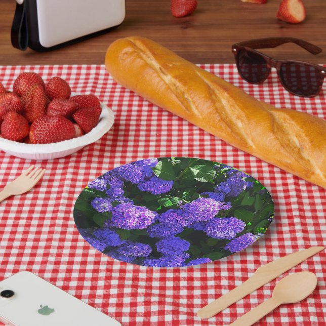 Classic Purple Realistic Hydrangea Paper Plate (Picnic)