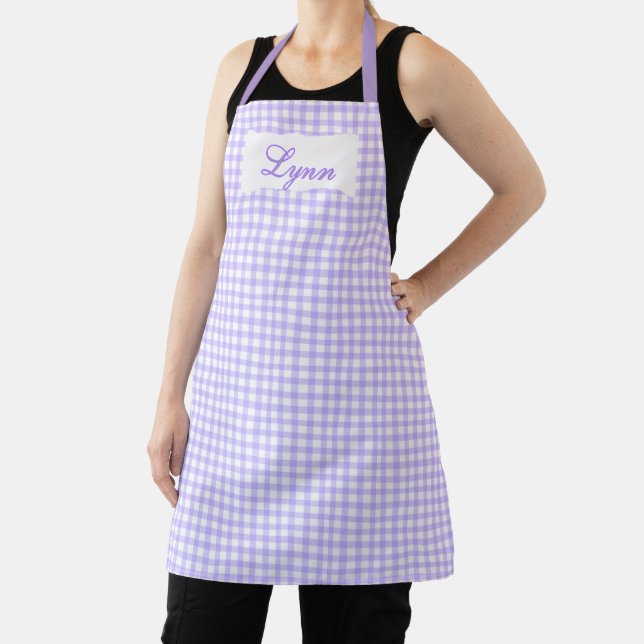 Classic Purple & White Gingham | Personalized Name Apron (Insitu)