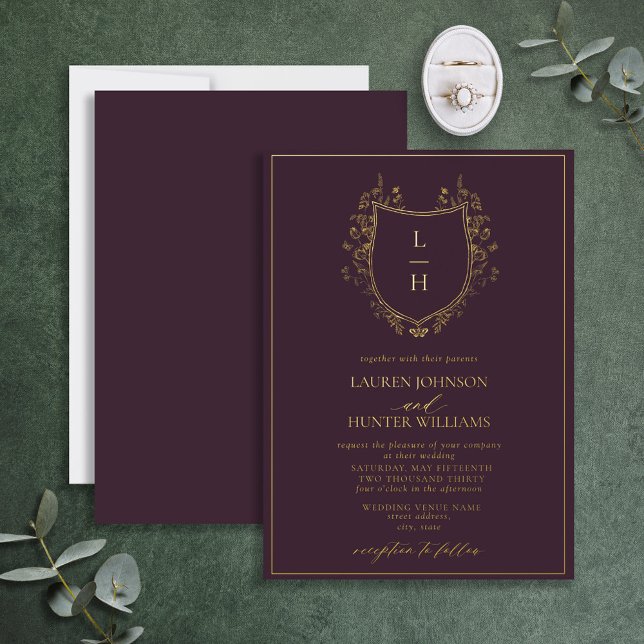 Classic Purple Wildflower Monogram Crest Wedding (Creator Uploaded)