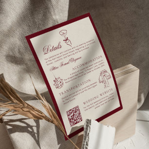 Classic QR Code Wedding Details Deep Red Old Money Enclosure Card