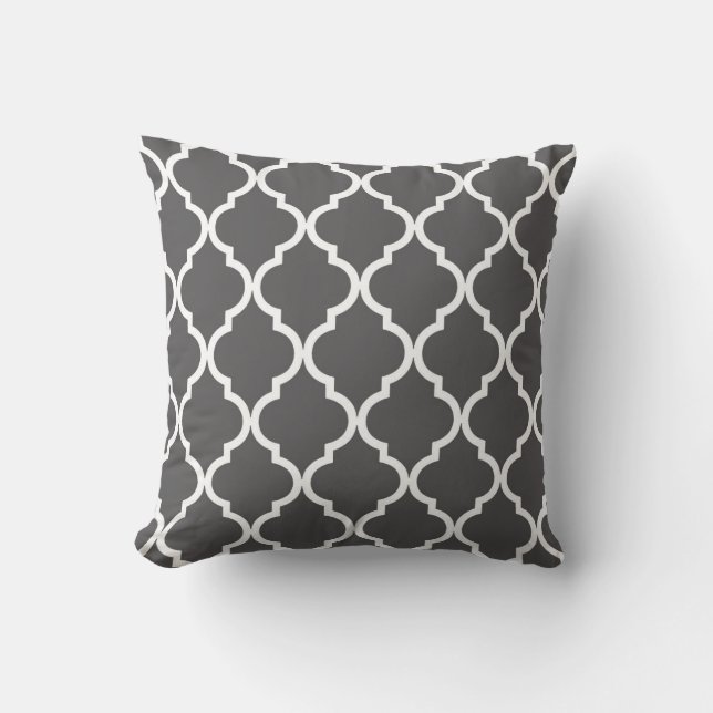 Classic Quatrefoil Pattern Charcoal and White Cushion (Front)
