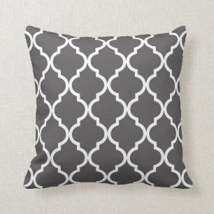 Classic Quatrefoil Pattern Charcoal and White Cushion