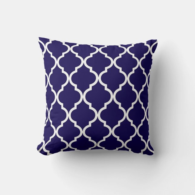 Classic Quatrefoil Pattern Cobalt Blue and White Cushion (Front)