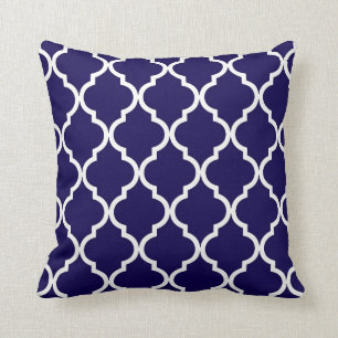 Classic Quatrefoil Pattern Cobalt Blue and White Cushion