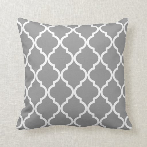 Image of Classic Quatrefoil Pattern Grey and White Cushion