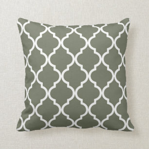 Classic Quatrefoil Pattern Olive Green and White Cushion
