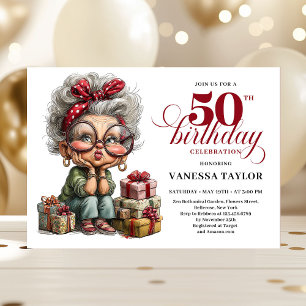Classic Quirky Woman 50th Birthday Whimsical  Invitation