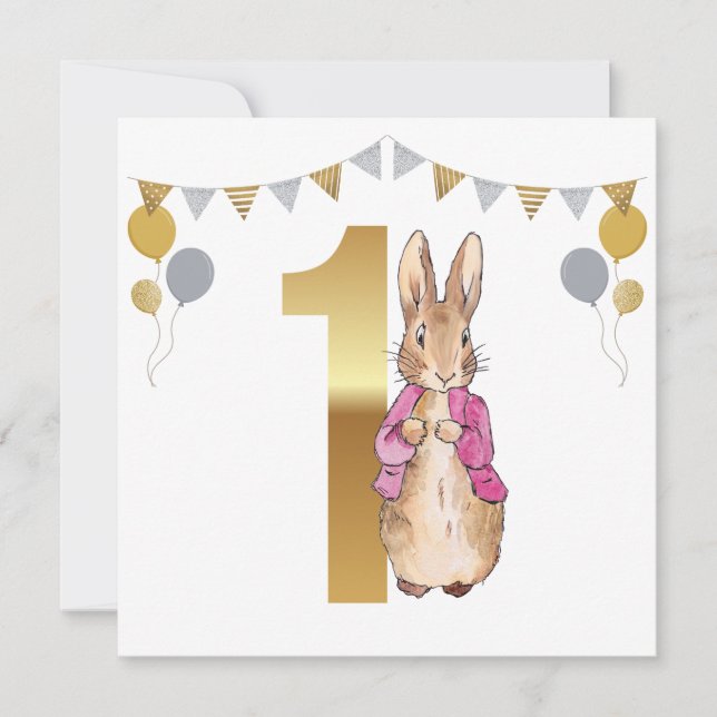 Classic Rabbit 1st Birthday Invitation (Front)