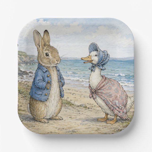 Classic Rabbit and Duck by the Seaside Paper Plate (Front)