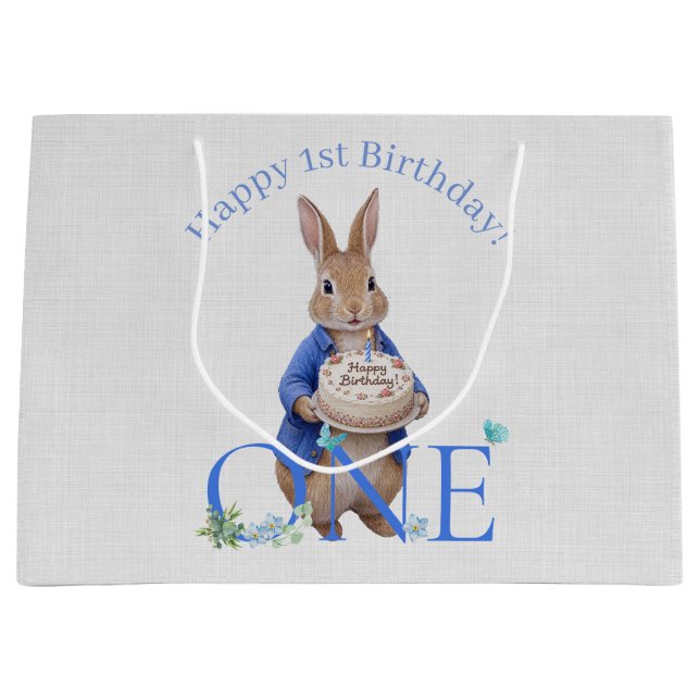 Classic Rabbit Birthday Cake First Birthday Large Gift Bag (Front)