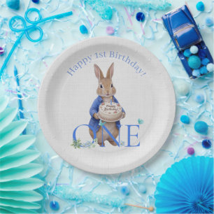 Classic Rabbit Birthday Cake First Birthday Paper Plate