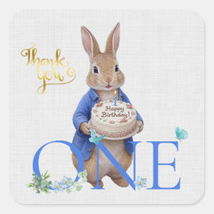 Classic Rabbit Birthday Cake Thank you Square Sticker