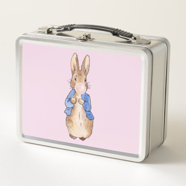 Classic rabbit blowing bubble gum metal lunch box (Front)