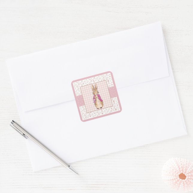 Classic Rabbit Check & Floral pattern Square Sticker (Envelope)