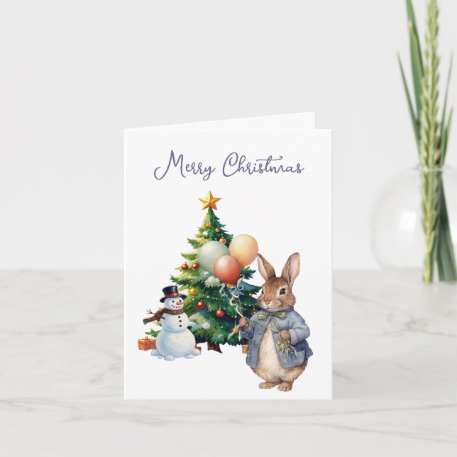 Classic Rabbit Christmas tree Holiday Card (Front)