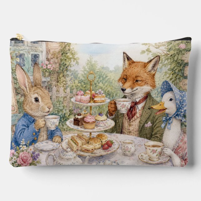 Classic Rabbit Duck Fox Afternoon Tea Time Accessory Pouch (Front)