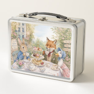 Classic Rabbit Duck Fox Afternoon Tea Time Metal Lunch Box