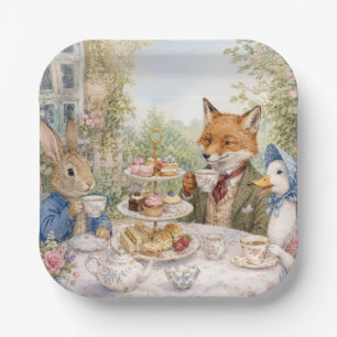 Classic Rabbit Duck Fox Afternoon Tea Time Paper Plate