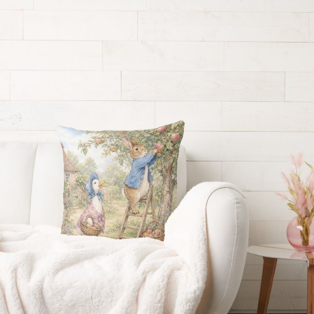 Classic Rabbit Duck picking apples Cushion (Couch)