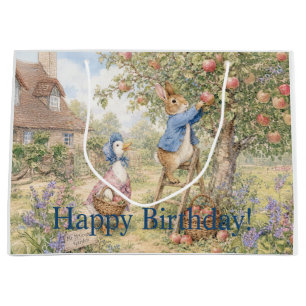 Classic Rabbit Duck picking apples Happy birthday Large Gift Bag