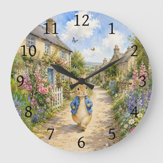 Classic Rabbit English Country town Large Clock (Front)