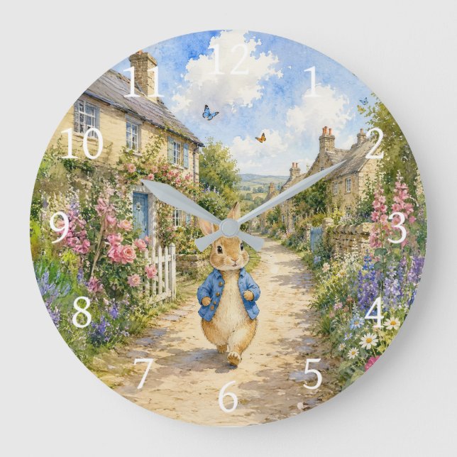 Classic Rabbit English Country town Large Clock (Front)