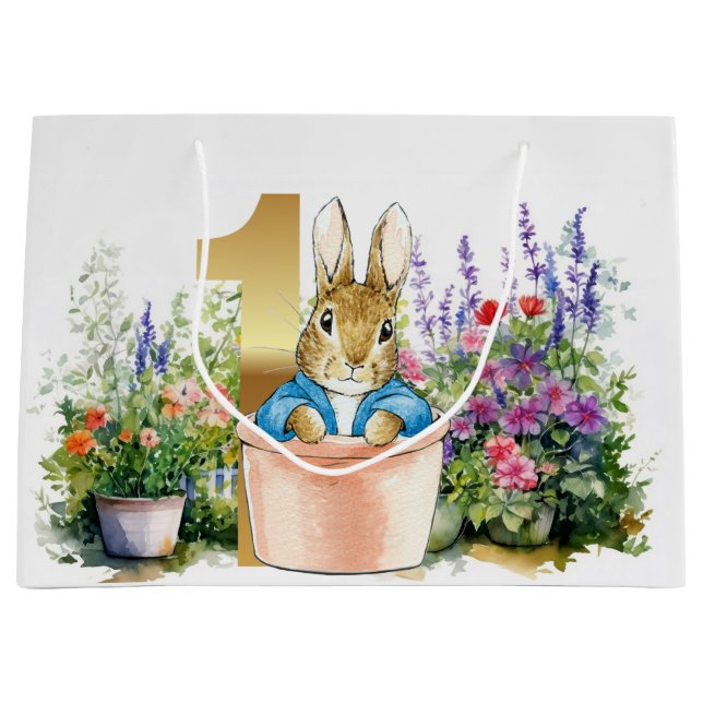 Classic Rabbit First birthday Large Gift Bag (Front)