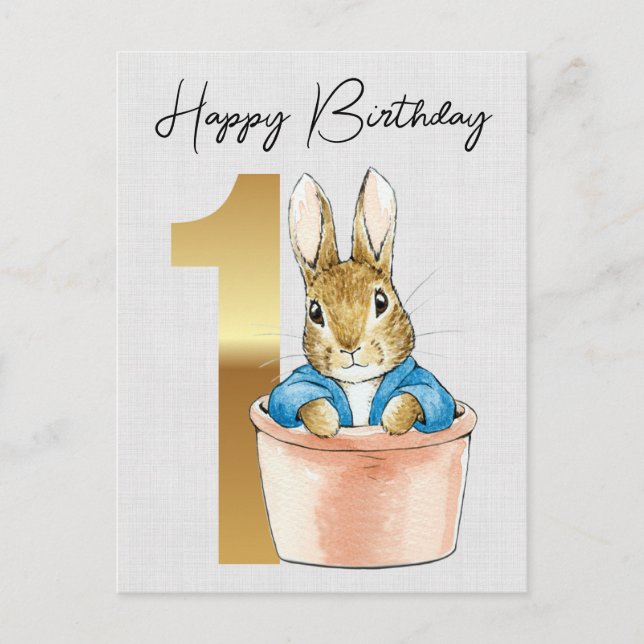 Classic Rabbit First birthday Postcard (Front)