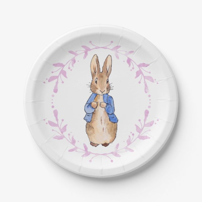 Classic rabbit floral leafy wreath paper plate (Front)