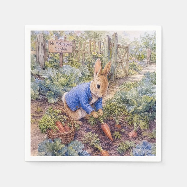 Classic Rabbit Gathering Carrots Napkin (Front)