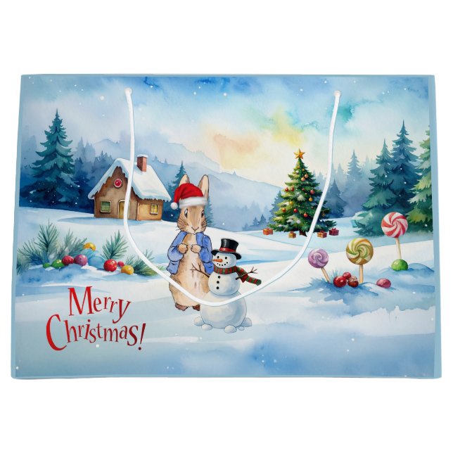 Classic rabbit Ginger bread house Large Gift Bag (Front)