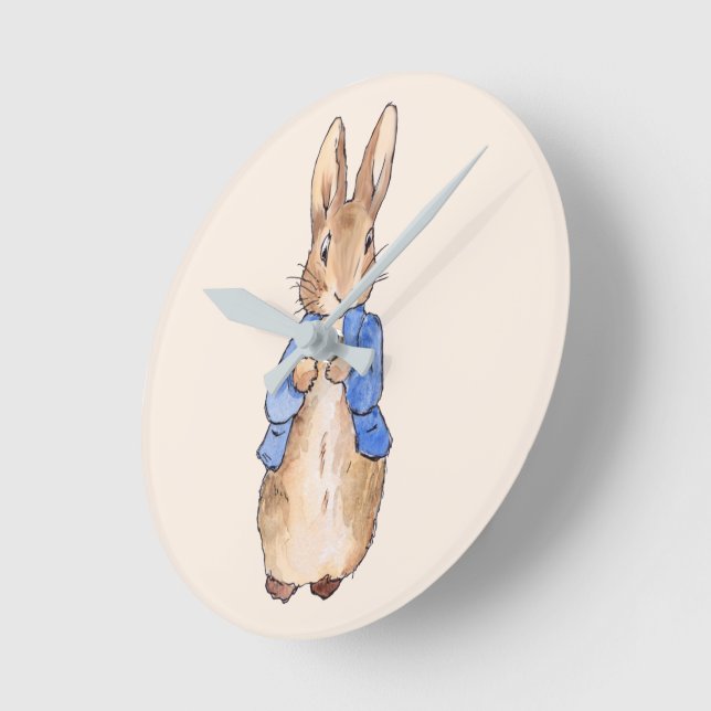 Classic Rabbit in a blue jacket Round Clock (Angle)