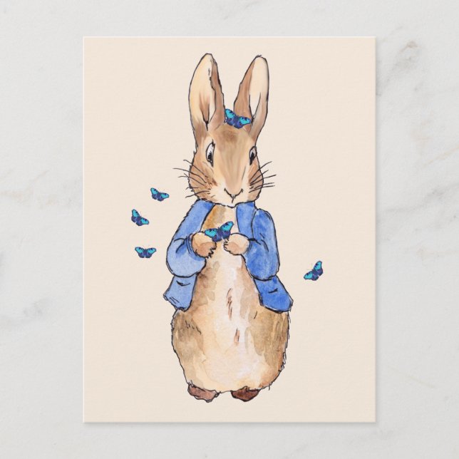 Classic rabbit in a blue jacket with blue butterfl postcard (Front)