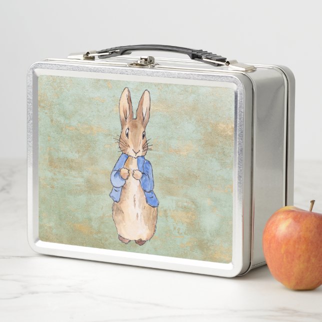 Classic rabbit in blue jacket metal lunch box (In Situ)