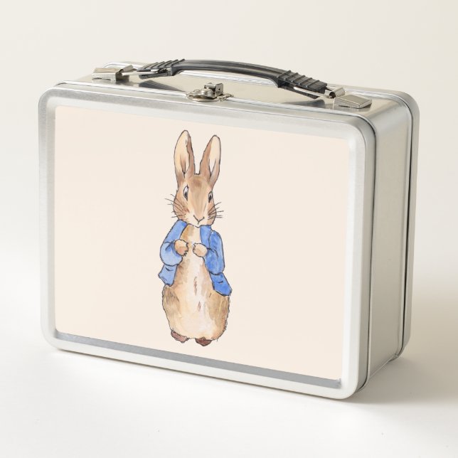 Classic rabbit in blue jacket metal lunch box (Front)