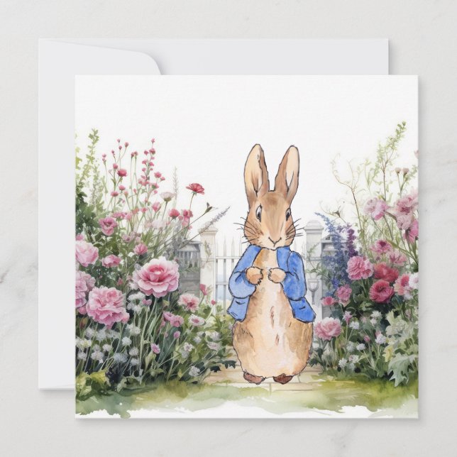 Classic Rabbit in his flower garden Invitation (Front)