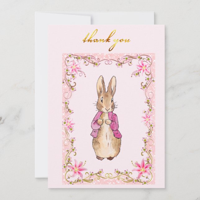 Classic rabbit in pink jacket   thank you card (Front)