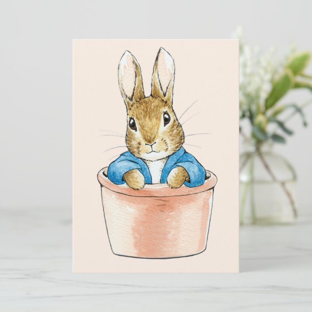 Classic Rabbit in Plant Pot Thank You Card (Standing Front)