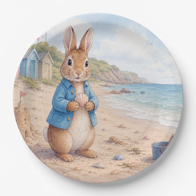 Classic Rabbit on a sandy beach Paper Plate (Front)