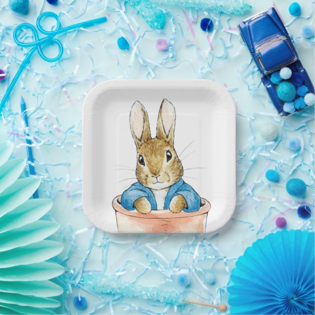 Classic rabbit sitting in plant pot paper plate (Party)